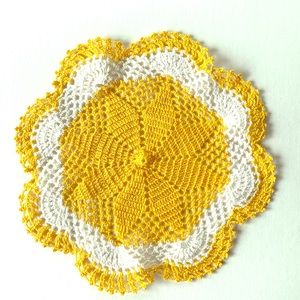 Vintage Handmade Yellow and White Doily 7 1/4”